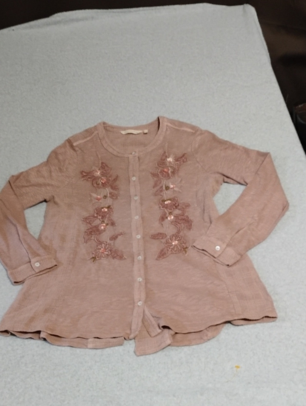 Soft Surroundings Rosewood Embroidered Button-Front Top